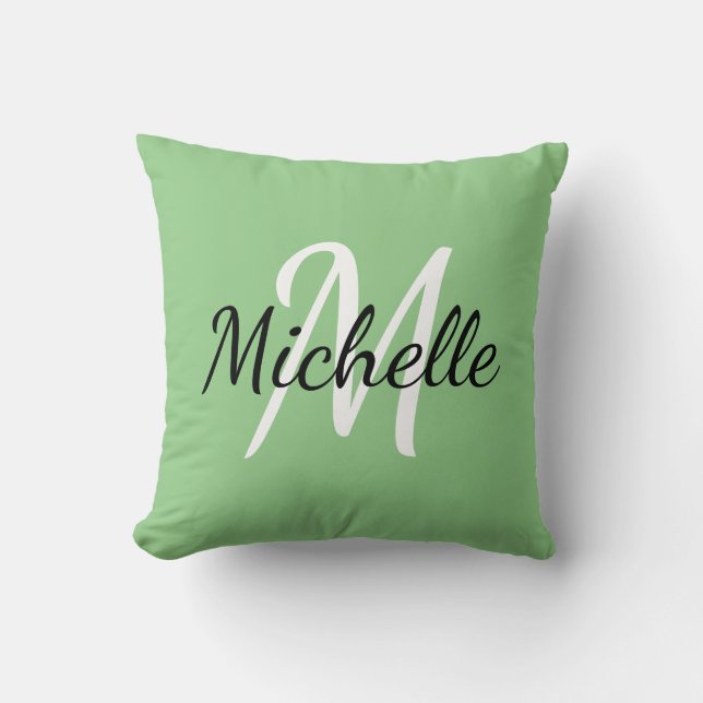 Einfache Niedliche grüne Monogrammbezeichnung + In Kissen (Vorderseite)