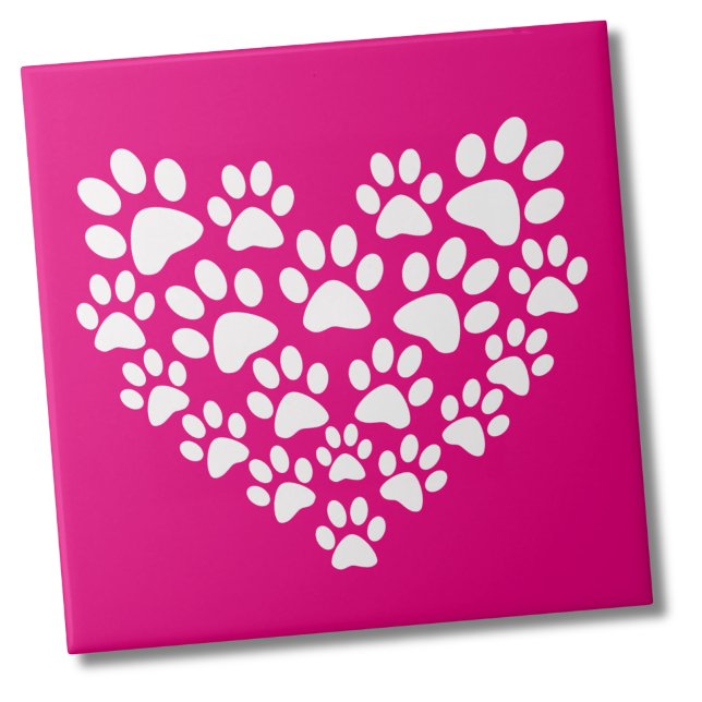 Einfache Niedliche Herzklammer drucken Fliese (Bright Pink Paw Print Heart Ceramic Tile)