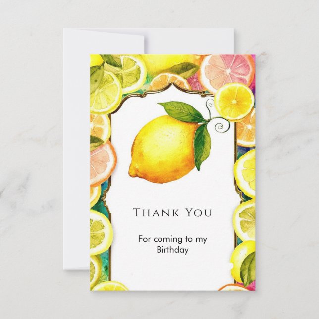 Einfache Niedliche Lemon Birthday Dankeskarte (Vorderseite)