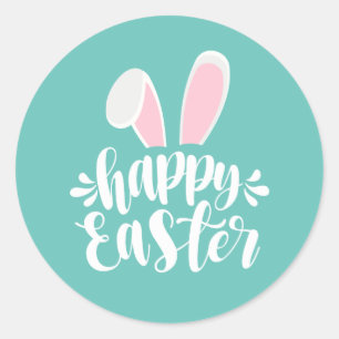 Einfache Niedliche Ohren glücklich Ostern   SIEGEL Runder Aufkleber