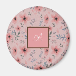 Einfache Niedliche rosa Blume Bloom Boho Monogram Magnet
