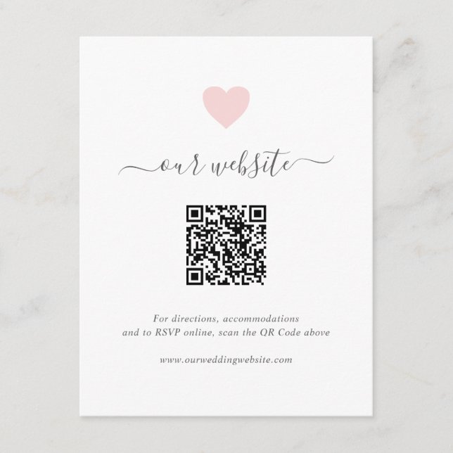Einfache Niedliche Rosa Herz QR Code Website Hochz Begleitkarte (Vorderseite)