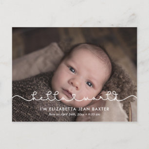 Einfache niedliche Schriftart Hallo Weltgeburtserk Postkarte