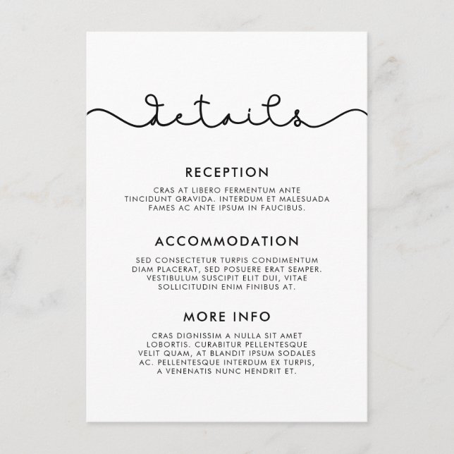 Einfache niedliche Schriftart Hochzeitsgast-Inform Begleitkarte (Vorderseite)