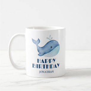 Einfache Niedliche Whale Blue Sea Happy Birthday Kaffeetasse