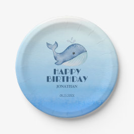 Einfache Niedliche Whale Blue Sea Happy Birthday Pappteller