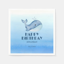 Einfache Niedliche Whale Blue Sea Happy Birthday Serviette