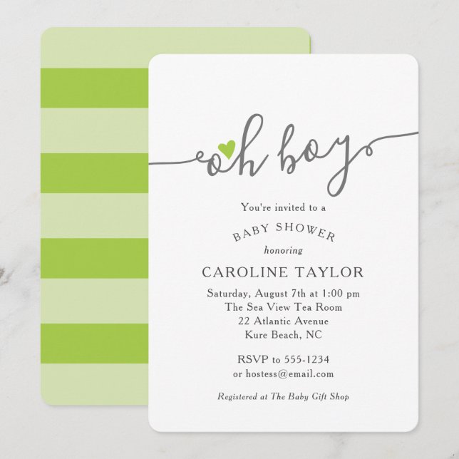 Einfache Oh Boy Lime Green Baby Dusche Einladung (Vorne/Hinten)