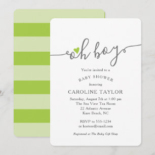 Einfache Oh Boy Lime Green Baby Dusche Einladung