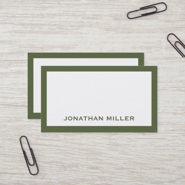 Einfache Olive Green und Weiß Typografie Visitenkarte (Vorderseite/Rückseite Beispiel)