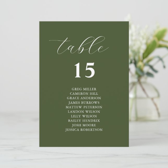 Einfache Olive Green Wedding Charts Karten (Stehend Vorderseite)