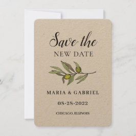 Einfache Olivenzweigung. Rustikaler Krafteinbruch Save The Date