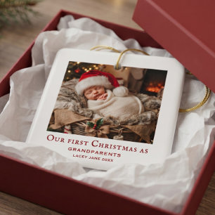 Einfache Oma und Opa 1. Weihnachten Baby-Foto  Keramikornament