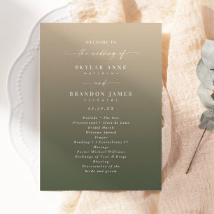 Einfache Ombre Dark Green & Gold Hochzeit Zeremoni Programm