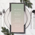 Einfache Ombre Leaf Green & Light Pink Wedding Menükarte<br><div class="desc">Einfache Ombre Leaf Green & Blush Pink Rezeption Abendessen Abendessen Menü. Diese moderne schicke Menu-Karte ist einfach klassisch und elegant mit einem subtilen ombre-Farbverlauf und einem hübschen Signatur-Script-Kalligraphie-Schriftart mit Schwänzen. Im neuen Farbraum gezeigt. Erhältlich in mehreren Farboptionen, oder fühlen Sie sich frei, die Farben aus dem Editor zu bearbeiten (klicken...</div>