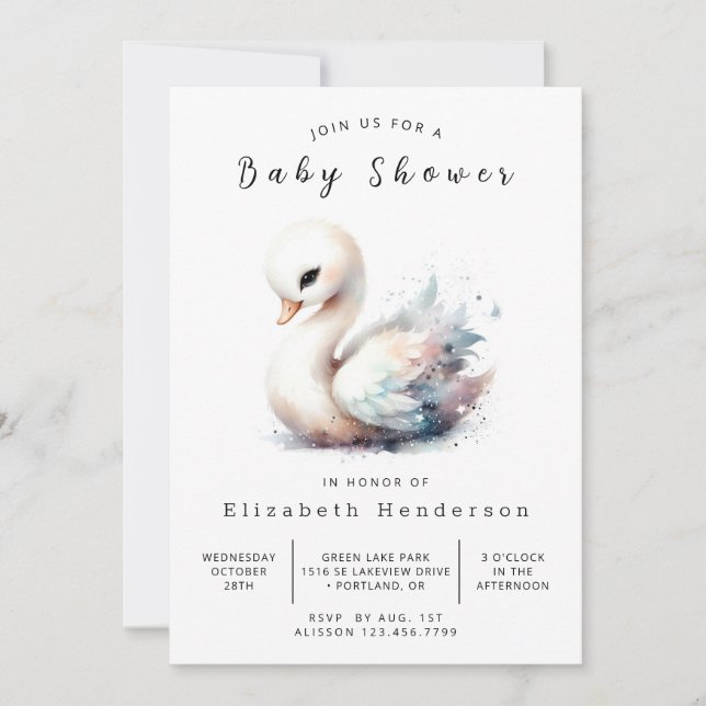 Einfache Online Swan Baby Dusche Einladung (Vorderseite)