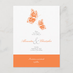 Einfache Orange Butterflies Save the Date Hochzeit Ankündigungspostkarte