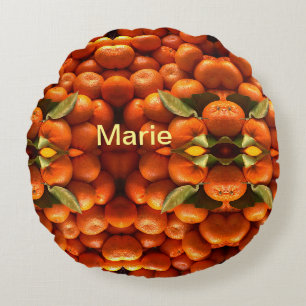 Einfache orange Frucht mit Namen minimal benutzerd Rundes Kissen