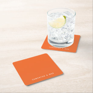 Einfache orange personalisierte moderne Hochzeit Rechteckiger Pappuntersetzer