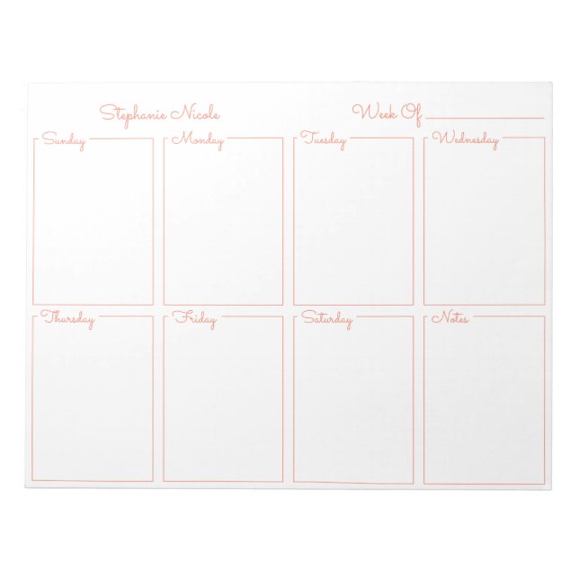 Einfache Orange Thin Border Name Weekly Planner Notizblock (Vorderseite)
