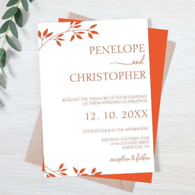 Einfache Orangefarbene Kalligrafie-Hochzeit Einladung (Simple Orange Calligraphy Script Wedding Invitation)