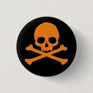 Einfache Orangen-Schädel und Kreuze Button