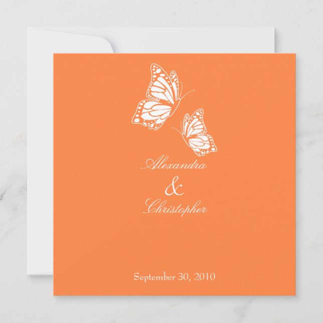 Einfache Orangenschmetterlinge Hochzeitsankündigun Einladung (Vorderseite)