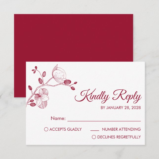 Einfache Orchideen rot Moderne florale elegant RSVP Karte (Vorne/Hinten)
