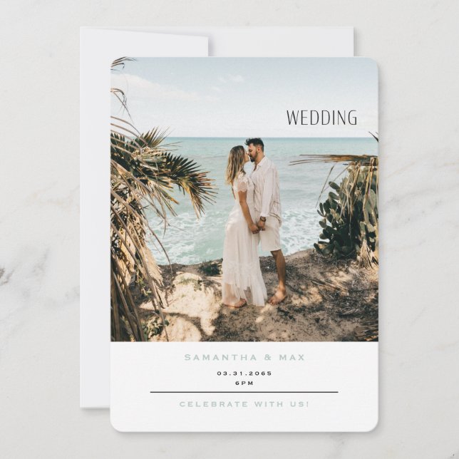 Einfache Paare Foto Hochzeit am Strand Einladung (Vorderseite)