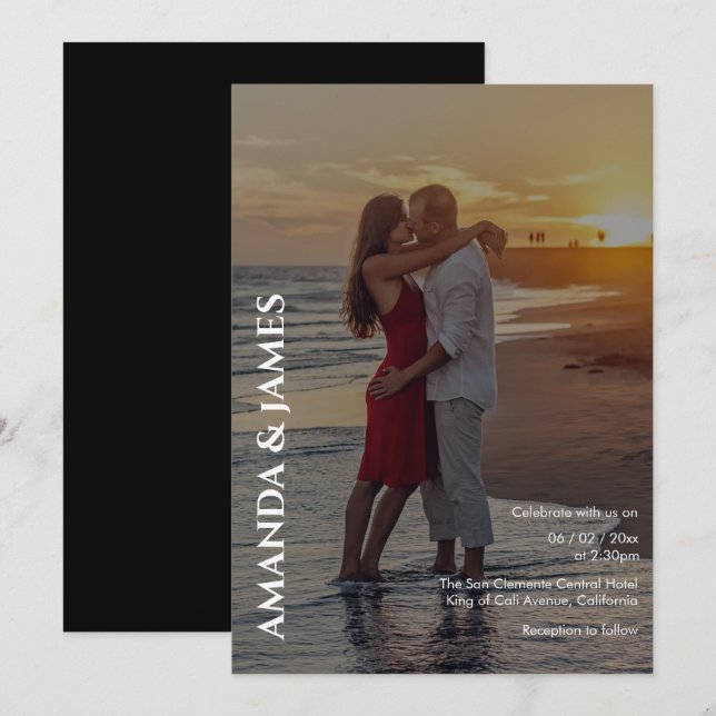 Einfache Paare-Foto-Hochzeit Einladung (Vorne/Hinten)