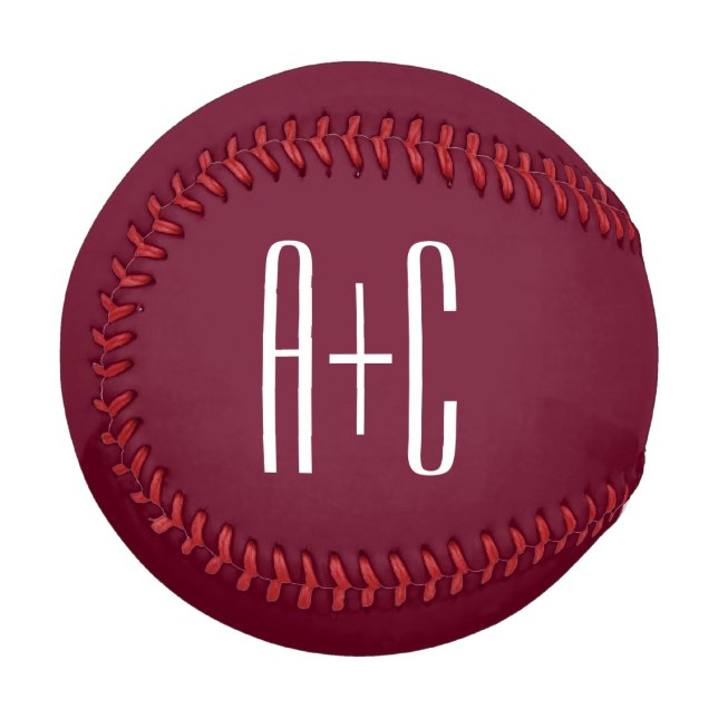 Einfache Paare Initialen | White & Burgund Baseball (Vorderseite Links)