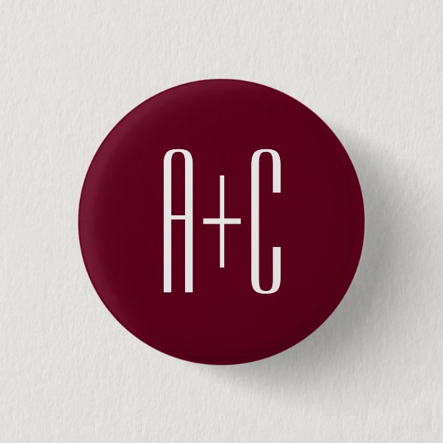Einfache Paare Initialen | White & Burgund Button (Vorderseite)