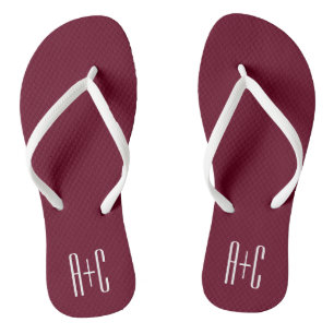 Einfache Paare Initialen White & Burgund Flip Flops