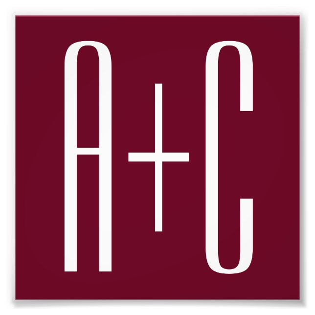 Einfache Paare Initialen | White & Burgund Fotodruck (Vorne)