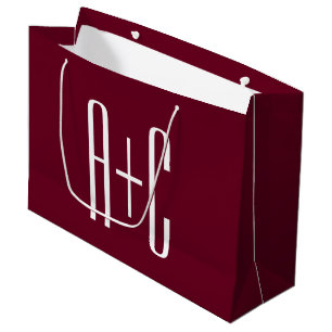 Einfache Paare Initialen   White & Burgund Große Geschenktüte