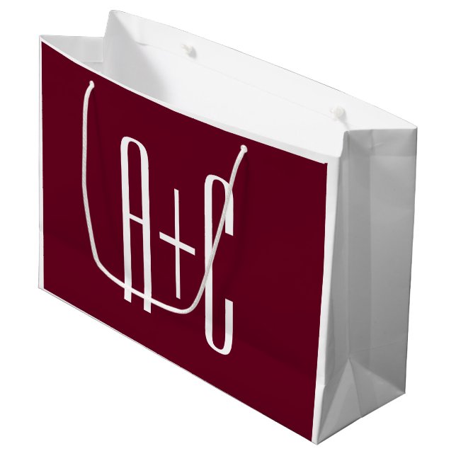 Einfache Paare Initialen | White & Burgund Große Geschenktüte (Vorderseite Schrägansicht)