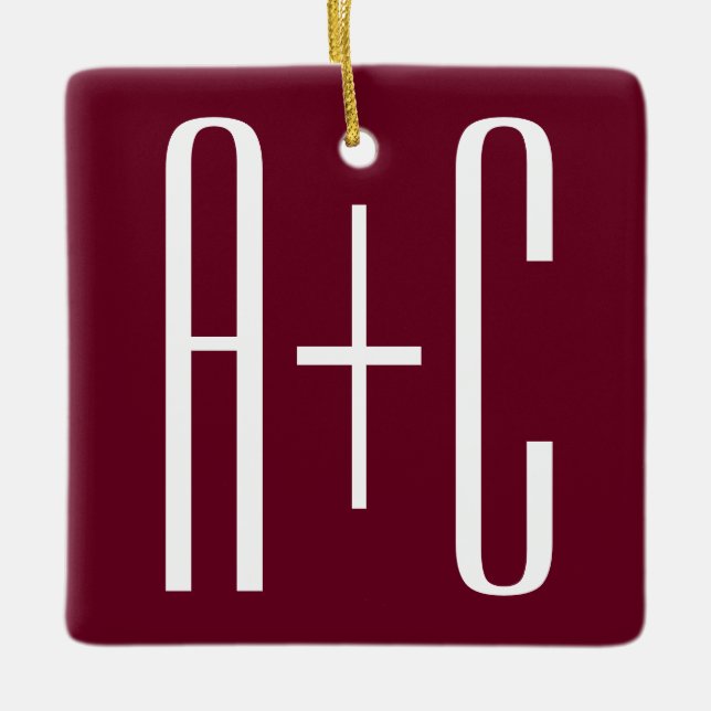 Einfache Paare Initialen | White & Burgund Keramikornament (Vorderseite)