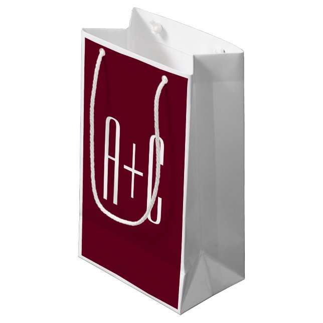 Einfache Paare Initialen | White & Burgund Kleine Geschenktüte (Vorderseite Schrägansicht)