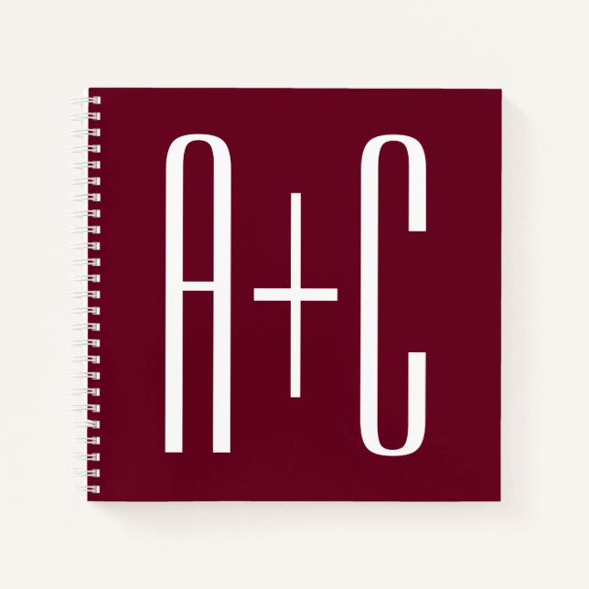 Einfache Paare Initialen | White & Burgund Notizbuch (Vorderseite)