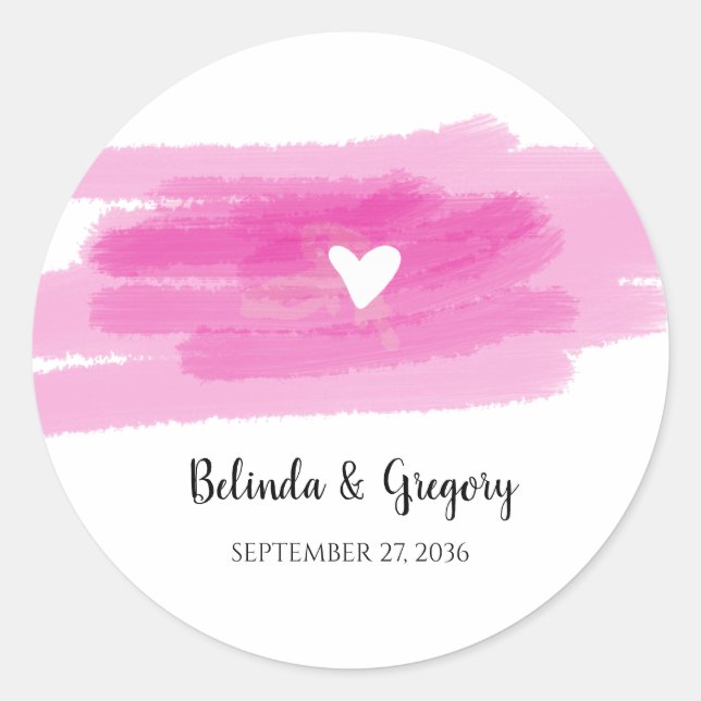 Einfache Paint Strokes & Heart Wedding Runder Aufkleber (Vorderseite)