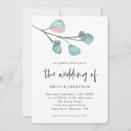 Einfache Pastel Eucalyptus Wedding Einladung