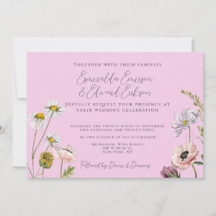 Einfache Pastel Lila Wild Flower Garden Hochzeit Einladung