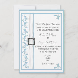 Einfache Pastellblau-Weiß traditionelle Hochzeit Einladung