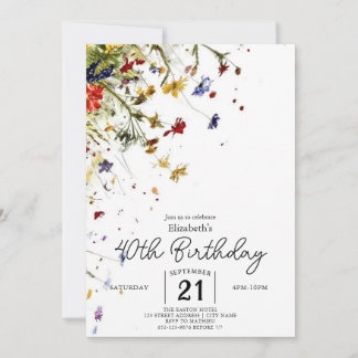 Einfache Pastelle Wildblumen 40. Geburtstag Einladung