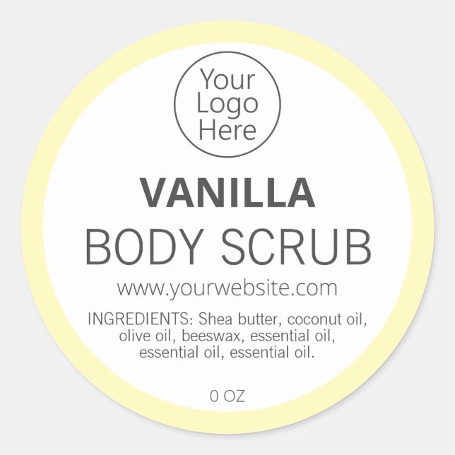 Einfache, pastellgelbe Vanilla-Logo-Labels Runder Aufkleber (Vorderseite)
