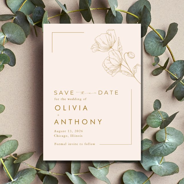 Einfache Pastellpink-Foto-Hochzeit Save The Date (Simple Pastel Pink Gold Floral Photo Wedding Save The Date)