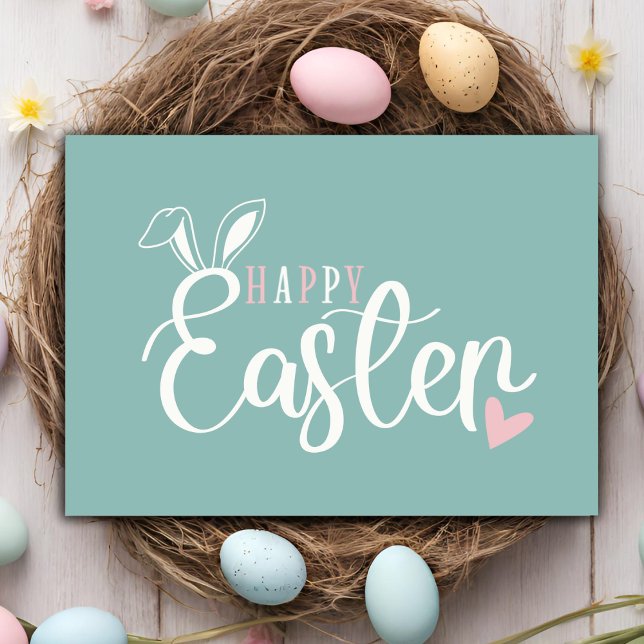 Einfache Pastellrosa und grüne Osterfeier Feiertagskarte (Simple Pastel Pink & Green Happy Easter Holiday Card)