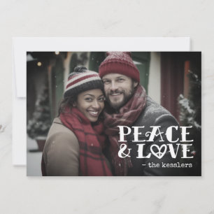 Einfache Peace & Love Handschrift-Foto Feiertagskarte