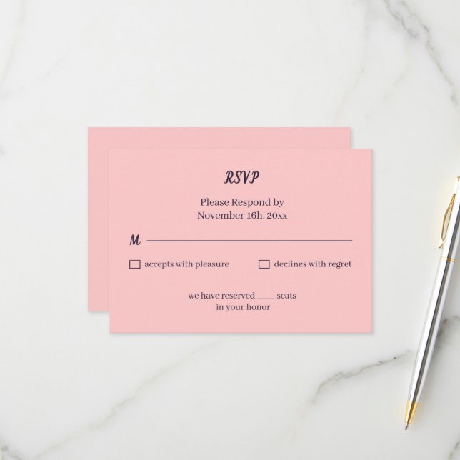 Einfache Peach Custom Wedding RSVP Karte (Vorderseite/Rückseite Beispiel)