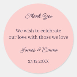 Einfache Peach Custom Wedding Runder Aufkleber